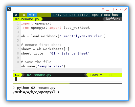 ViM: opexpyxl: Rename Sheet