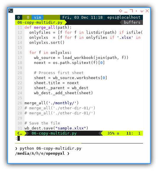 ViM: opexpyxl: Merge Multiple Directories