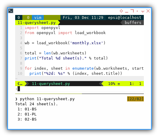 ViM: opexpyxl: Query Sheets