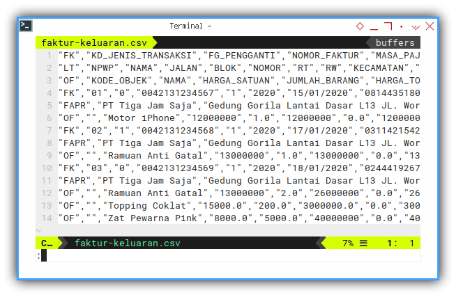 CSV: Faktur Keluaran: Plain