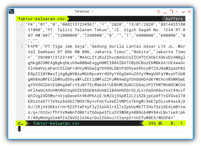 CSV: Faktur Keluaran: First