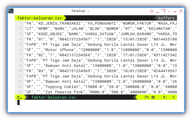 CSV: Faktur Keluaran: Plain