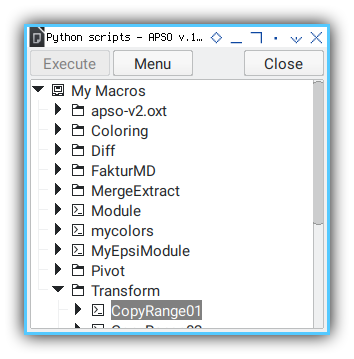 Python Macro: APSO Menu: Macro List