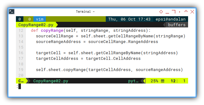 Python Macro: Vim: Copying Cell Range