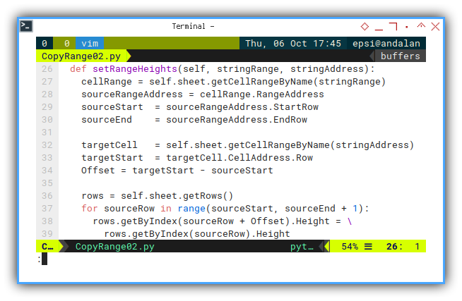 Python Macro: Vim: Fix Row’s Height in Range