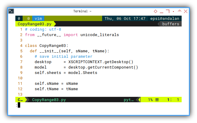 Python Macro: Vim: Class Initialization