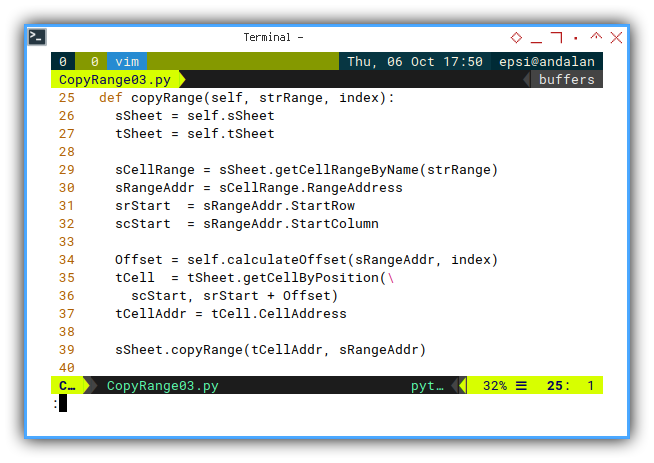 Python Macro: Vim: Copying Cell Range