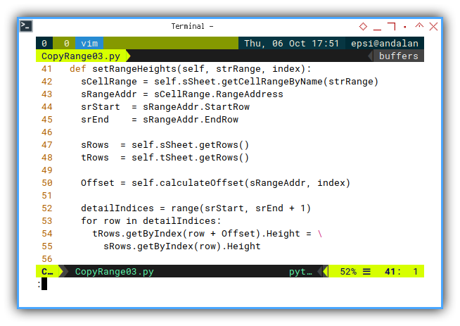 Python Macro: Vim: Fix Row’s Height in Range