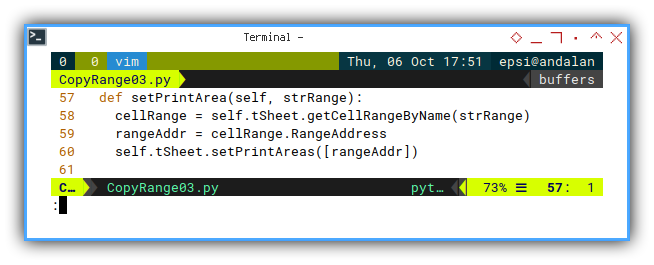 Python Macro: Vim: Setting Print Area