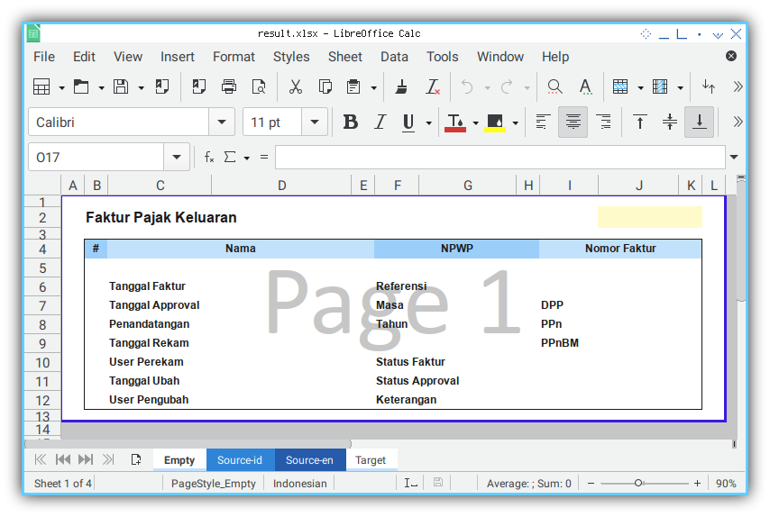 Worksheet: Empty Template: Indonesia