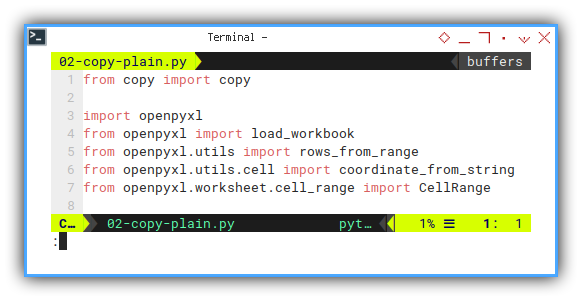 openpyxl: vim: copy plain