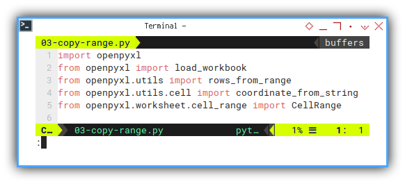 openpyxl: vim: Import