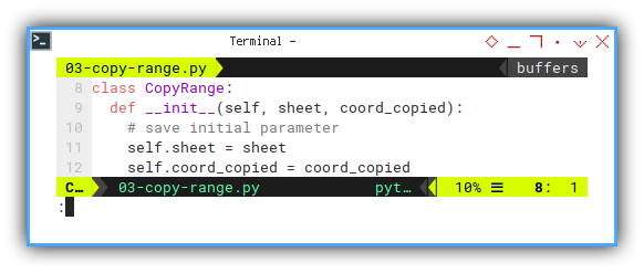 openpyxl: vim: Init