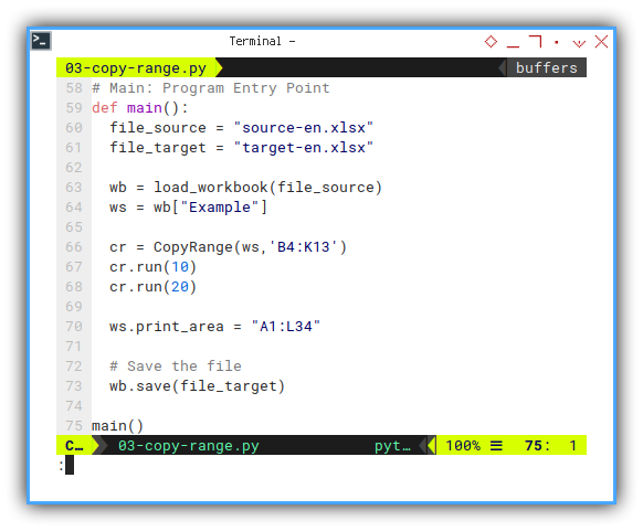 openpyxl: vim: Main