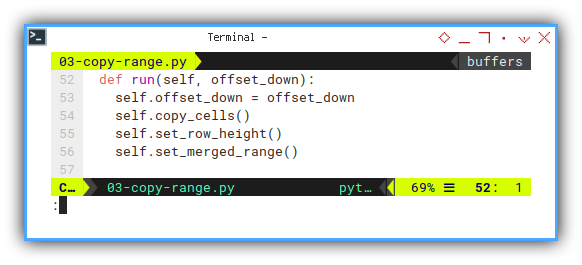 openpyxl: vim: Run