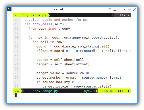 openpyxl: vim: Copy Cells Attribute