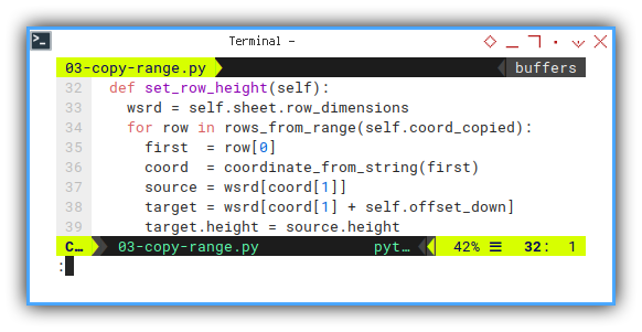 openpyxl: vim: Row Height