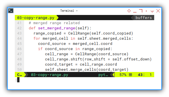 openpyxl: vim: Merged Range