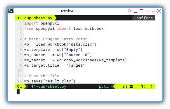 openpyxl: vim: copy plain