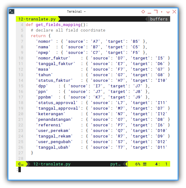 openpyxl: Field Mapping