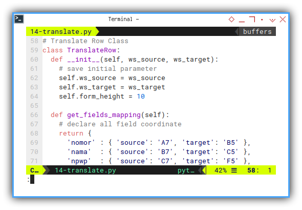 openpyxl: vim: Translate Row Class