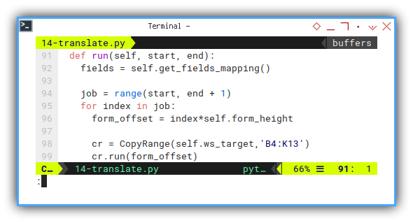 openpyxl: vim: Execute: Run: Short