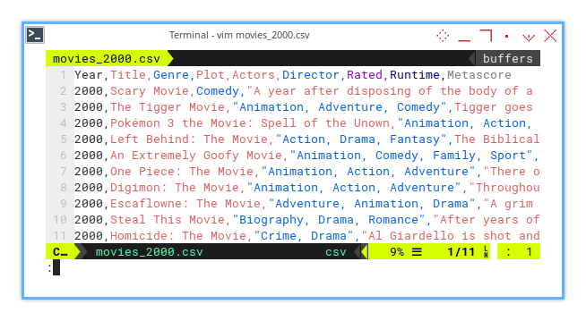 Example: Vim: CSV