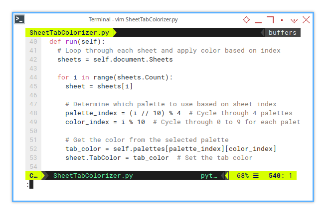 Sheet Tab Colorizer: Run: Applying Color