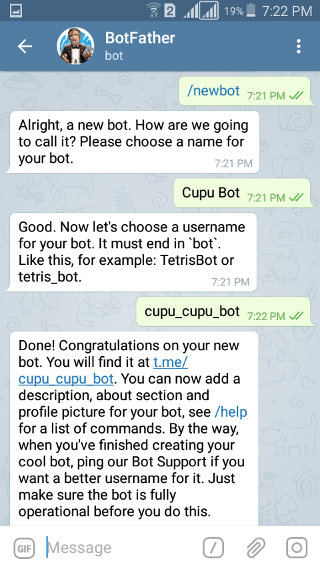 @botfather: Telegram Bot: newbot