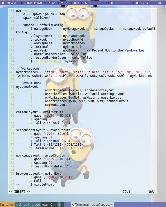 Haskell Dollar Syntax with Minion in XMonad
