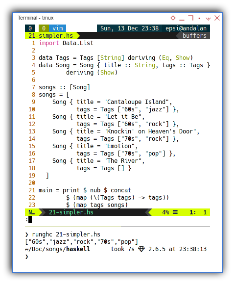 Haskell: Simpler Songs Record