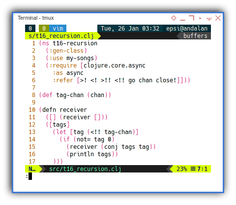 Clojure: Immutable in Concurrency with Future using Recursion: Receiver