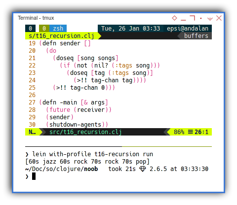 Clojure: Immutable in Concurrency with Future using Recursion: Sender