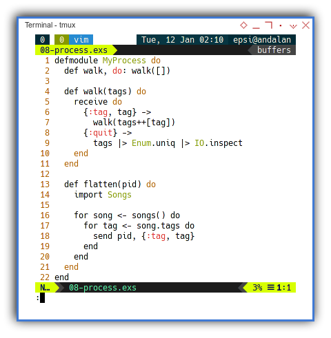 Elixir: Concurreny with Process: Sender and Receiver