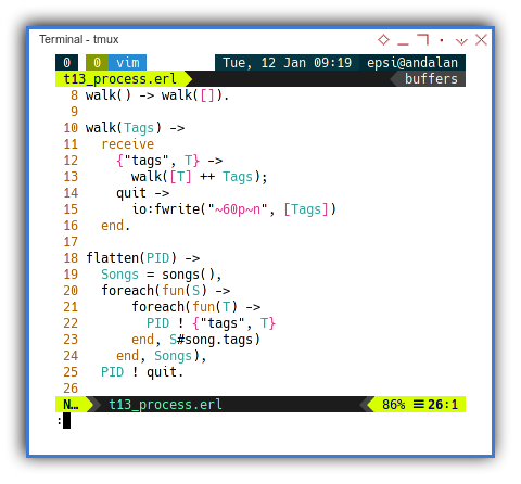 Erlang: Concurreny with Process: Sender and Receiver