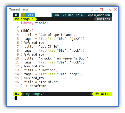 GNU R: The Songs Module Containing Dataframe