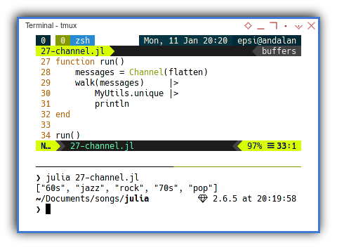 Julia: Concurreny with Channel: Running Both Thread