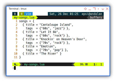 Lua: The Songs Module Containing List of Record