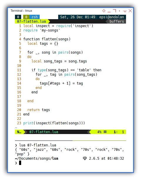 Lua: Flatten Array Using Loop