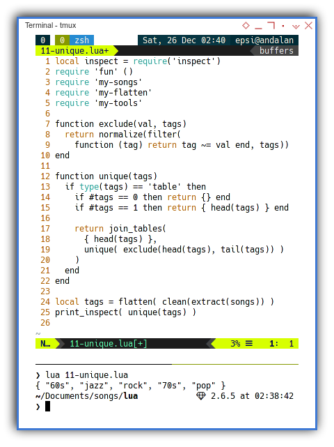 Lua: Flatten and Unique (Distinct)