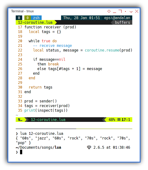 Lua: Concurrency with Coroutine: Receiver