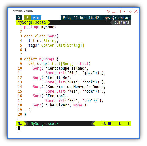 Scala: The Songs Package Containing List of Record