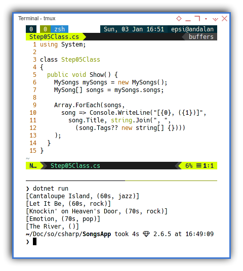 .NET C#: Using MySongs Class