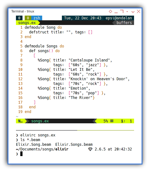 Elixir: The Songs Module Containing List of Struct