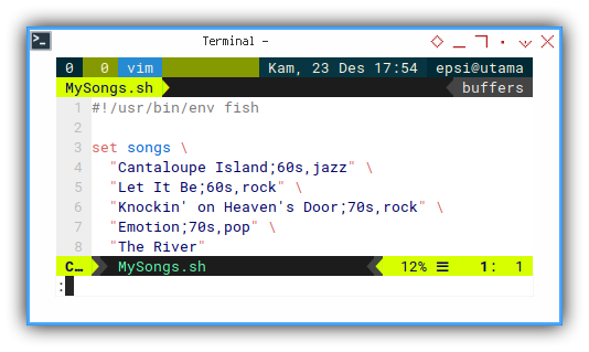 FISH: The Songs Module Containing List of Record