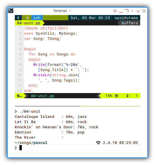 Pascal: Using Songs Unit