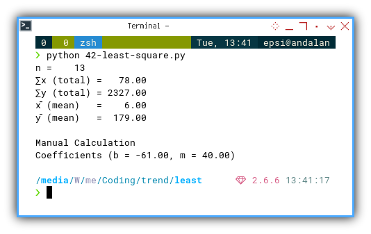 Python: Manual Calculation: Least Square: Result Output