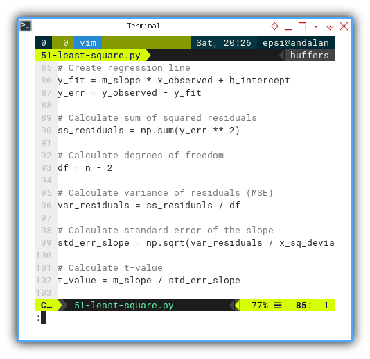 Python: Manual Calculation: Statistical Properties: Residual