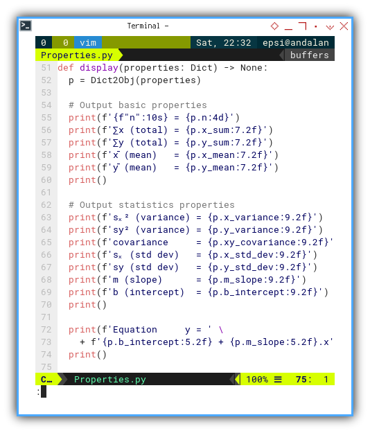 Python: Library: Statistical Properties: Helper: Display
