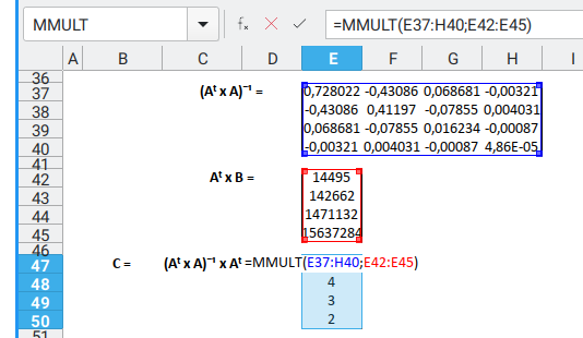 Polynomial: Excel Matrix: Formula Screenshot